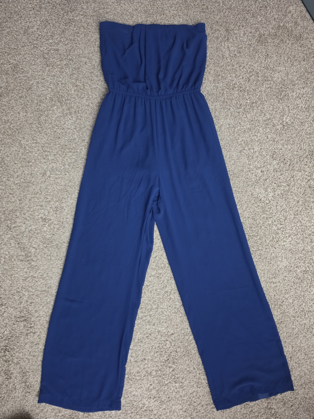 Strapless Wide-Leg Jumpsuit in Navy Blue